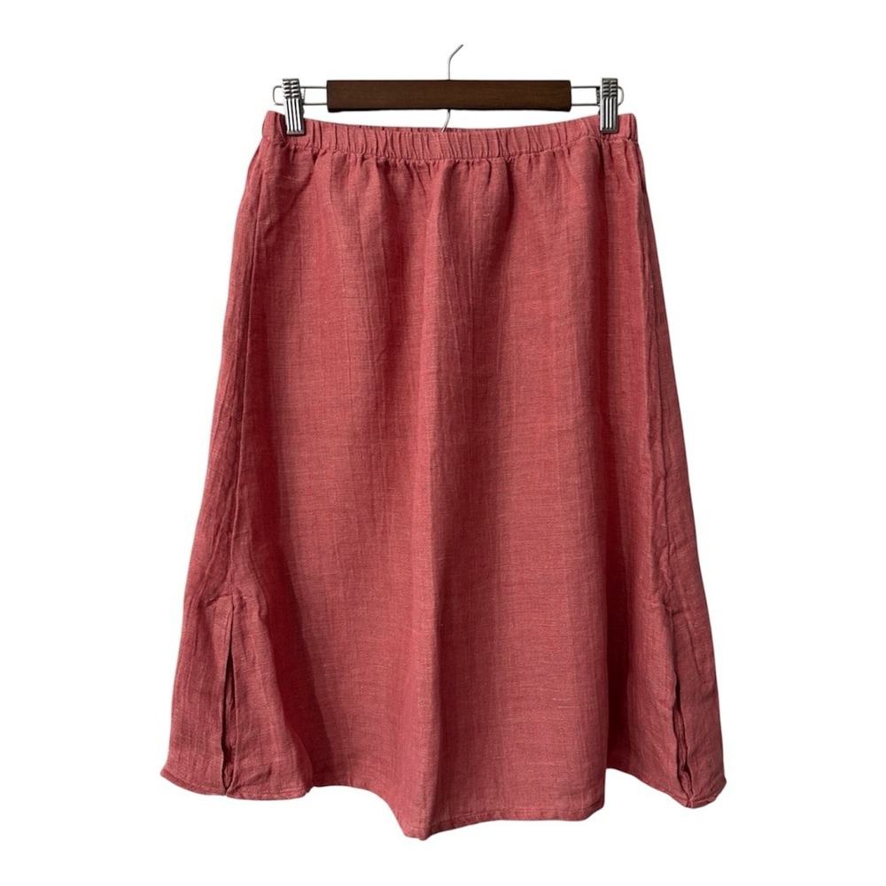 NEW Flax linen skirt women's S 6 8 10 pink red pull on midi skirt cottage beach
